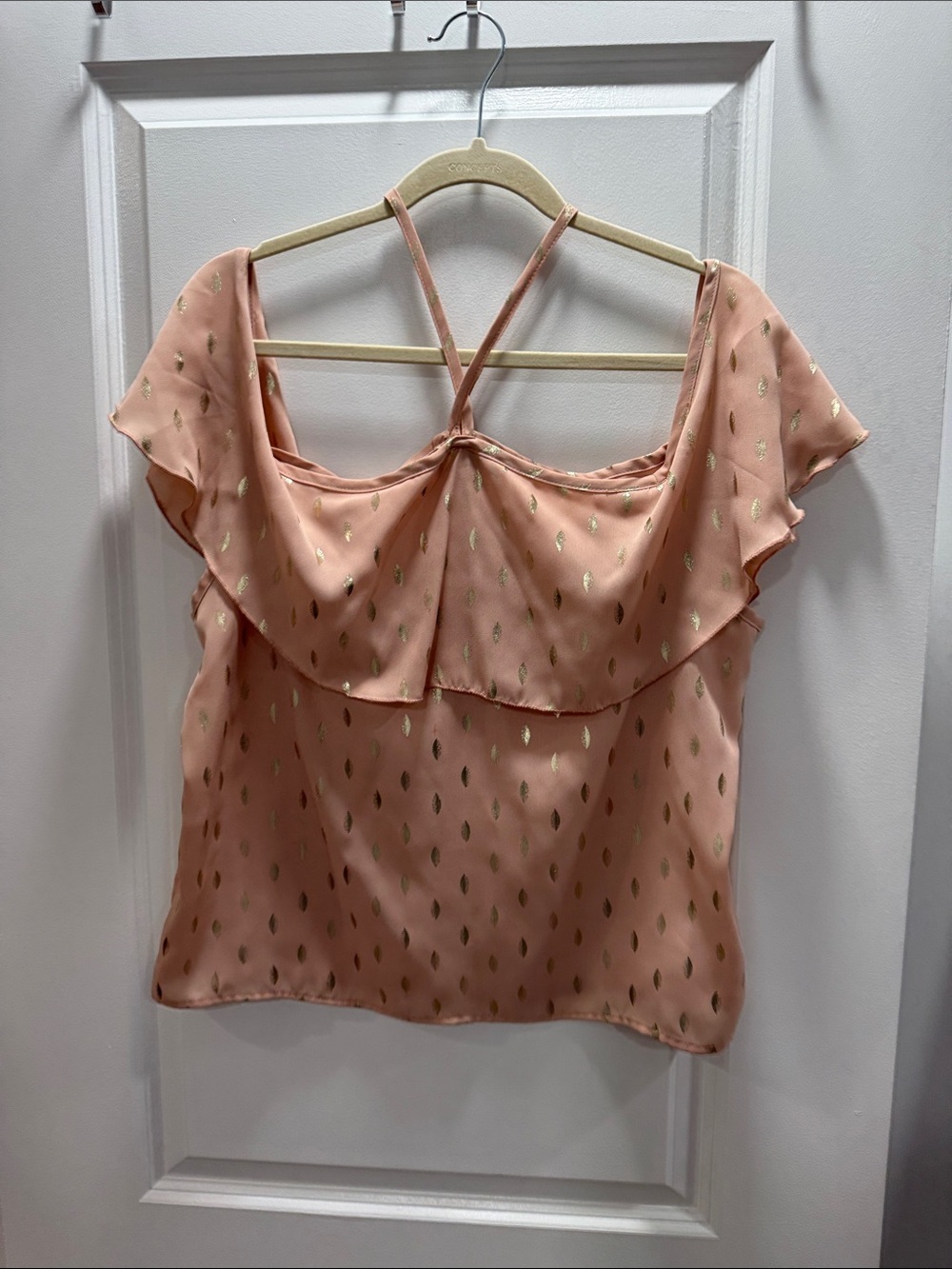 Womens Peach Flutter Sleeve Metallic Dot Top